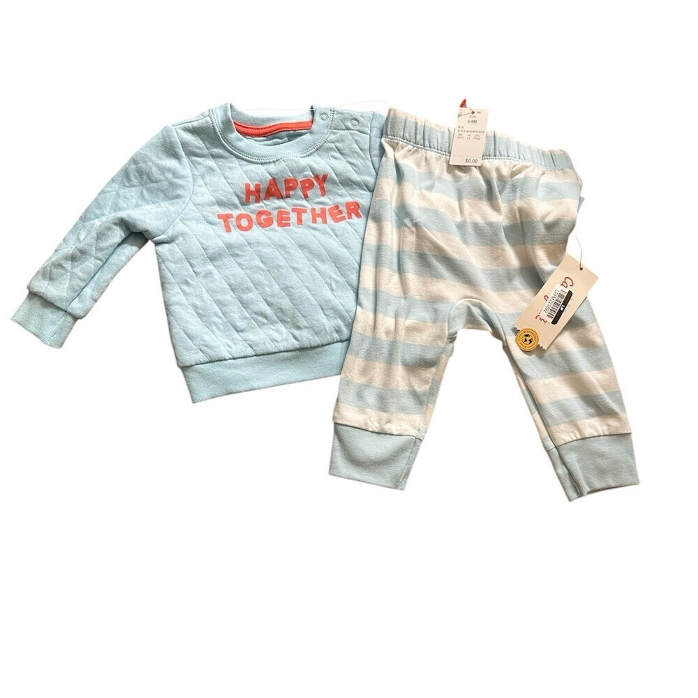 Cat & Jack Baby Outfit Set 6-9 Months Blue Quilted Sweatshirt Joggers